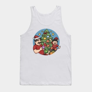 Dad and Son Christmas Tree Cartoon Tank Top